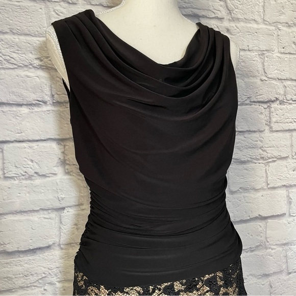 FRANK Lyman Design Cowl Neck Floral Lace Skirt Ruched Bodice A Line Dress Size 6 - Picture 3 of 12